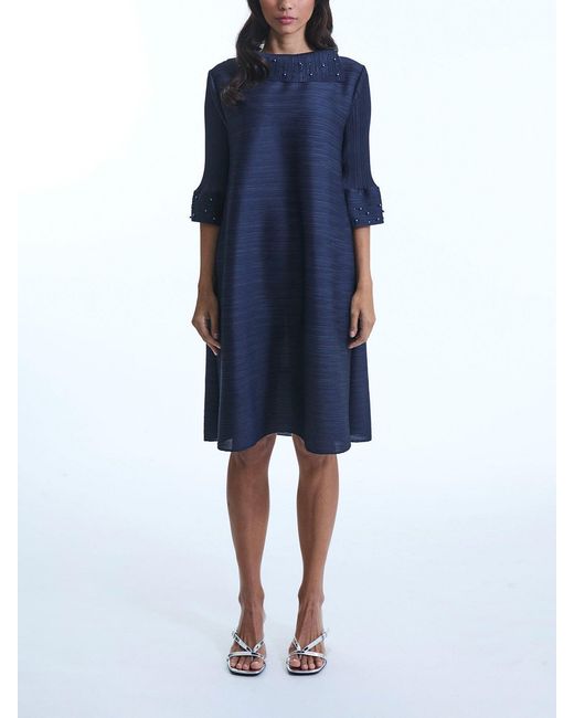 James Lakeland Blue Split Collar Embelished Sleeve Dress