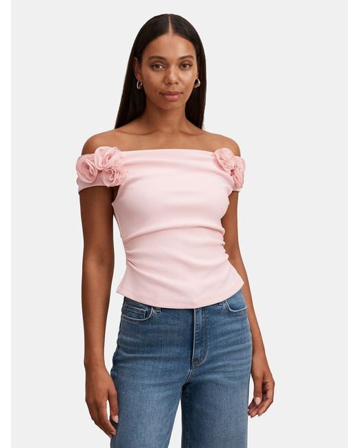 Forever New Pink Cara Rosette Bardot Top