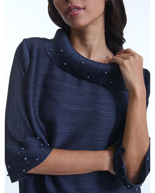 James Lakeland Blue Split Collar Embelished Sleeve Dress