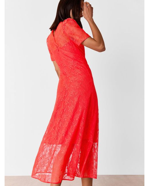 Whistles Red Fay Lace Midi Dress