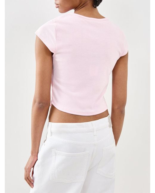 True Religion Pink Lace Up Cap Sleeve Rib Top