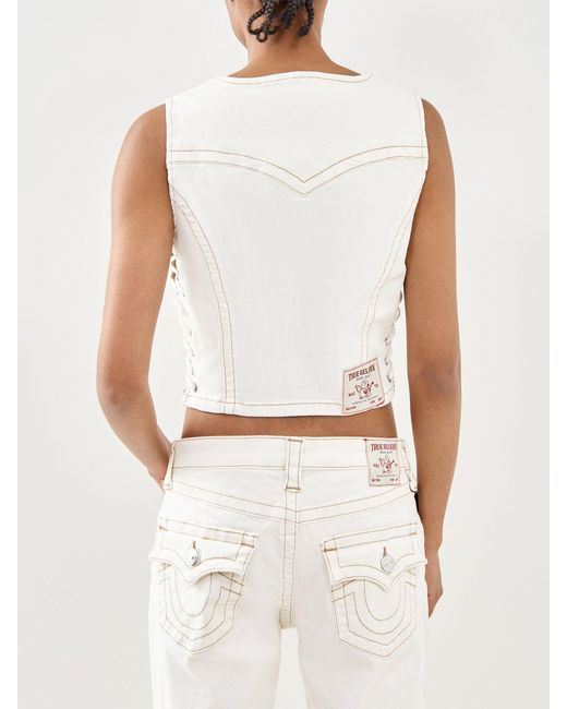True Religion White Lace Up Denim Top