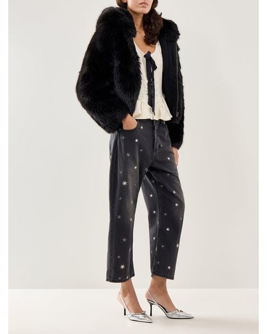 Free People Black Louder Please Faux-Fur Jacket