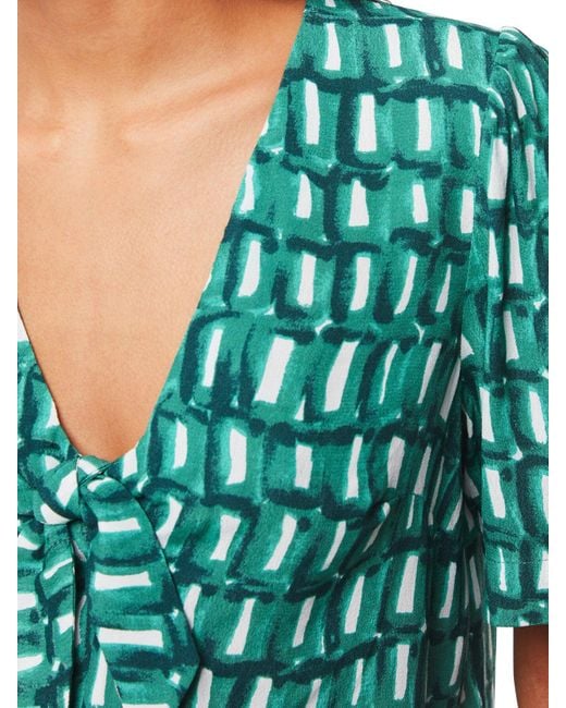 Whistles Green Women's Linked Smudge Tie Front Top