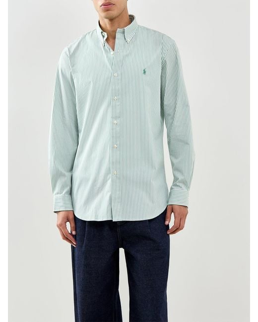 Polo Ralph Lauren Blue Custom Fit Stripe Poplin Shirt for men