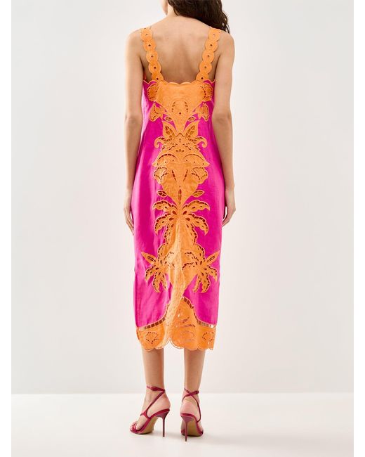 Farm Rio Pink Cutwork Sleeveless Midi Dress