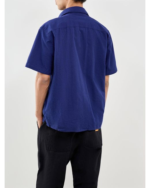 SELECTED Blue Slhrlxstuart Seersucker Short Sleeve Shirt for men