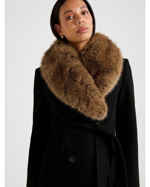 Forever New Black Chelsea Double Breasted Fur Collar Coat
