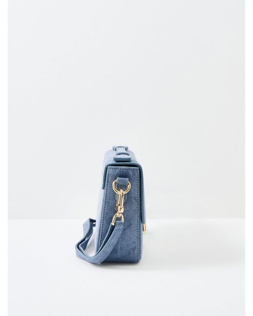 Apatchy London Blue Flora Suede Top Handle Crossbody Bag
