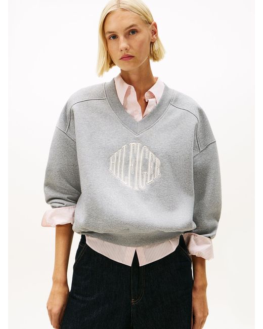 Tommy Hilfiger Gray Logo V-Neck Sweatshirt