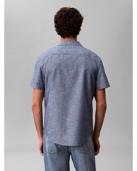 Calvin Klein Blue Chambray Short Sleeve Shirt for men