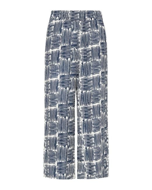 Whistles Blue Hatch Squares Cropped Trouser, Wood/Metal