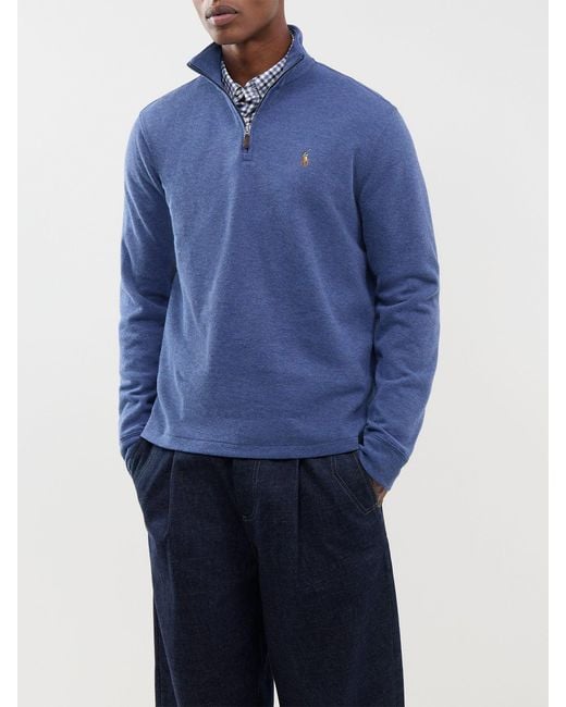 Polo Ralph Lauren Blue Rib Quarter Zip Sweatshirt for men