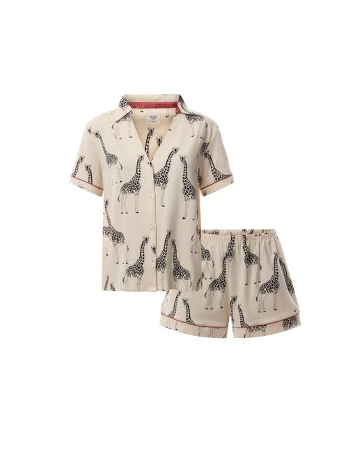Chelsea Peers White Giraffe Button Up Short Pyjama Set