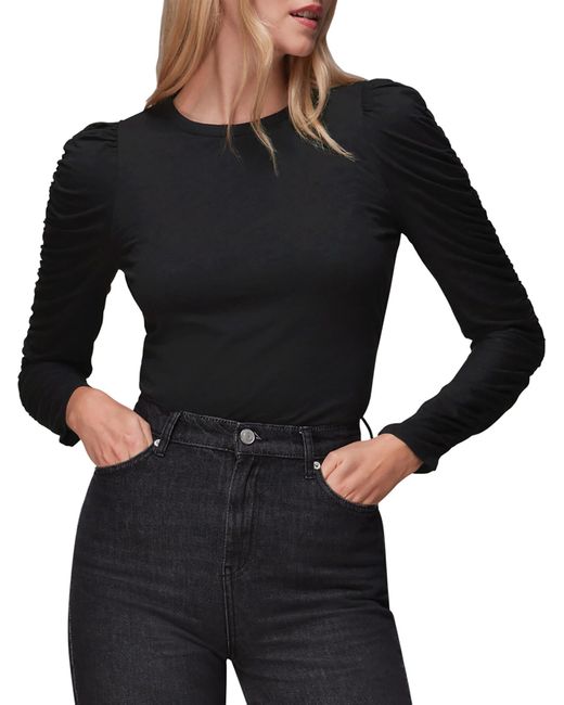 Whistles Black Women's Ruched Sleeve Top