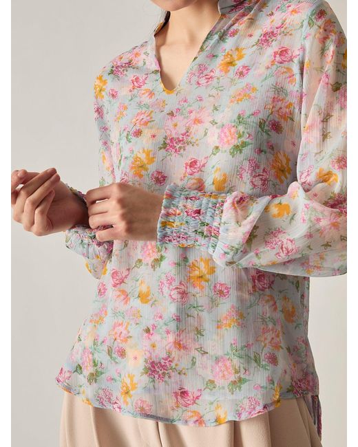 James Lakeland Gray Soft Vintage Floral Blouse, Polyester