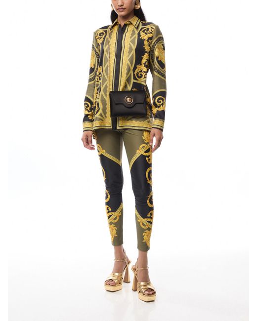 Versace Yellow Women's Silk Twill Baroque Coupe De Deaux Print Shirt