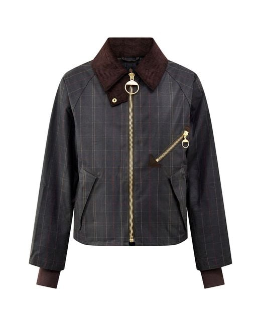 Barbour Black Arlene Checked Wax Jacket