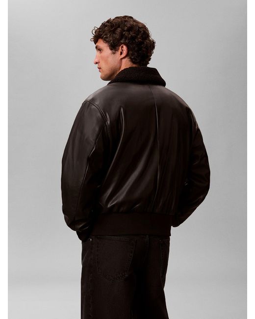 Calvin Klein Black Faux Leather Bomber Jacket for men