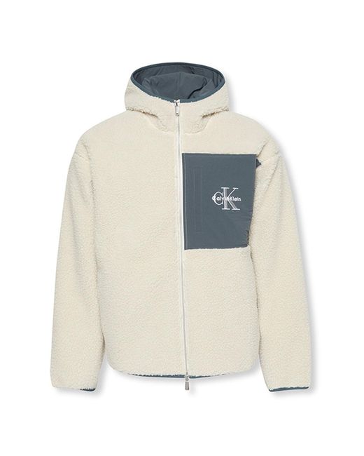 Calvin Klein White Sherpa Zip Hoodie for men