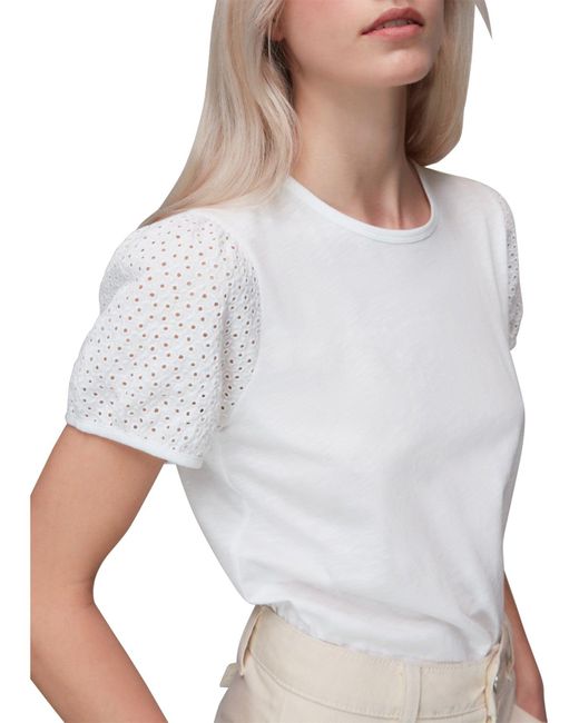 Whistles White Women's Broderie Puff Sleeve Top
