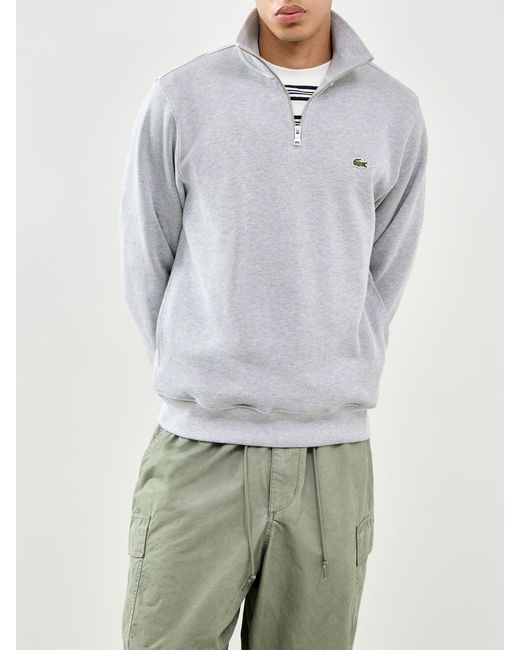 Lacoste White Zip Collar Sweatshirt for men