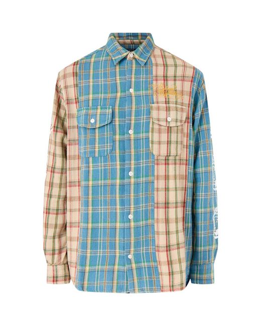 BBCICECREAM Blue Panelled Check Shirt for men