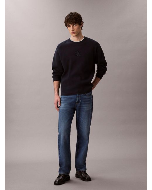 Calvin Klein Blue Embossed Monogram Relaxed Sweater for men
