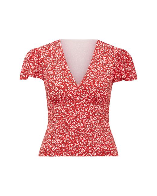 Forever New Red Lulu Printed Flutter Sleeves Top