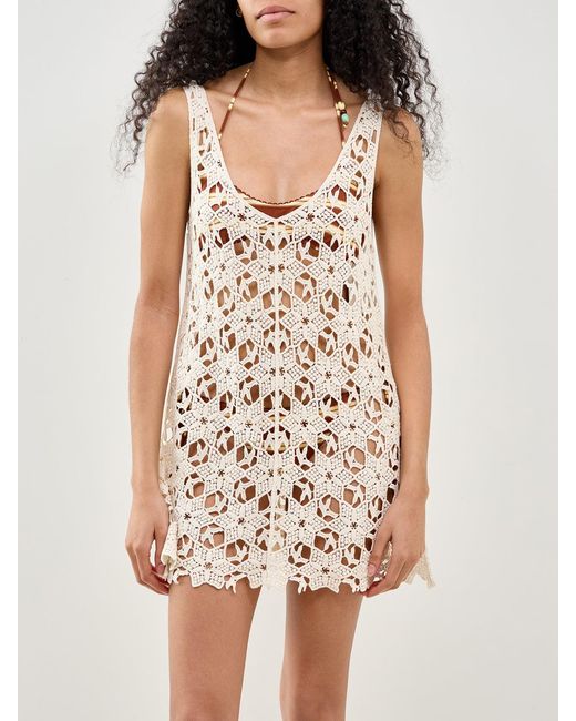 Pieces White Lina Crochet Beach Dress Cream
