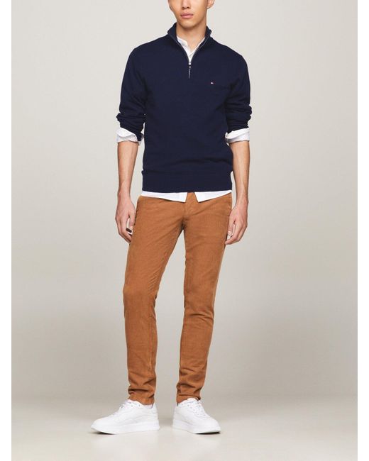 Tommy Hilfiger Blue Pima Cashmere Blend Zip Sweater for men