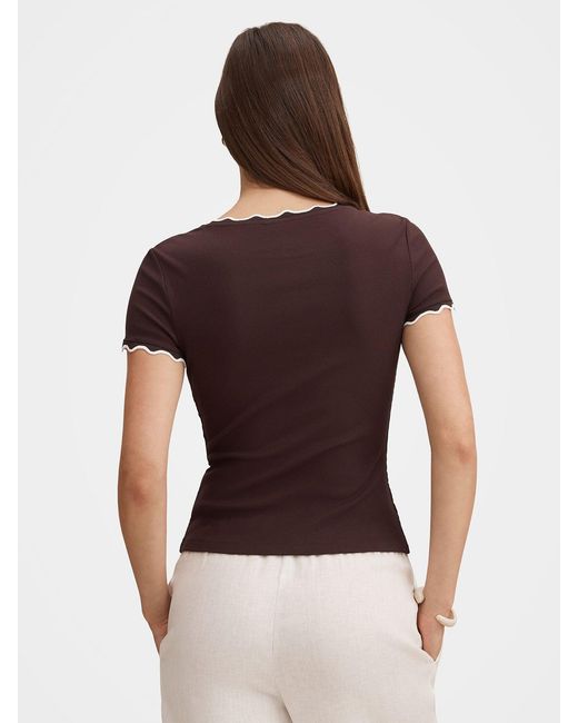 Forever New Brown Rebecca Scallop Trim T-Shirt