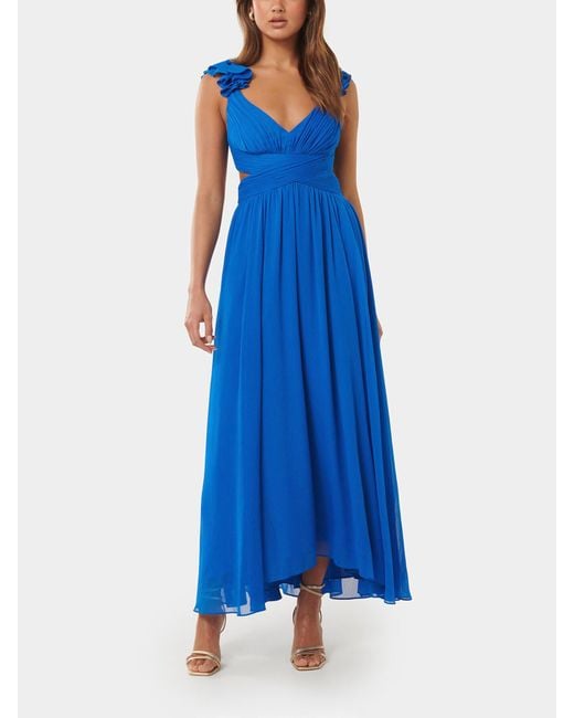 Forever New Blue Women's Selena Ruffle Shoulder Maxi Dress