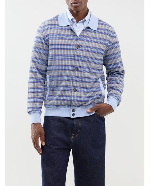 Paul Smith Blue Texture Stripe Collar Cardigan for men