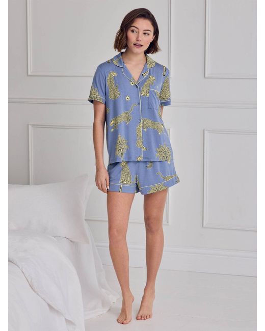 Chelsea Peers Blue Leopard Short Pyjama Set
