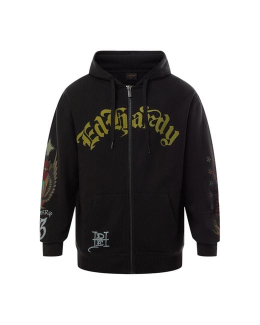 Ed Hardy Black Skull Out Of Hell Zip Thru Hoodie for men