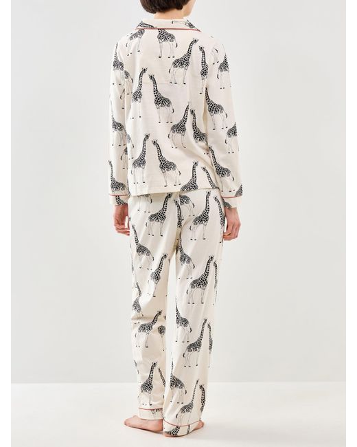 Chelsea Peers White Giraffe Print Button Up Organic Long Set