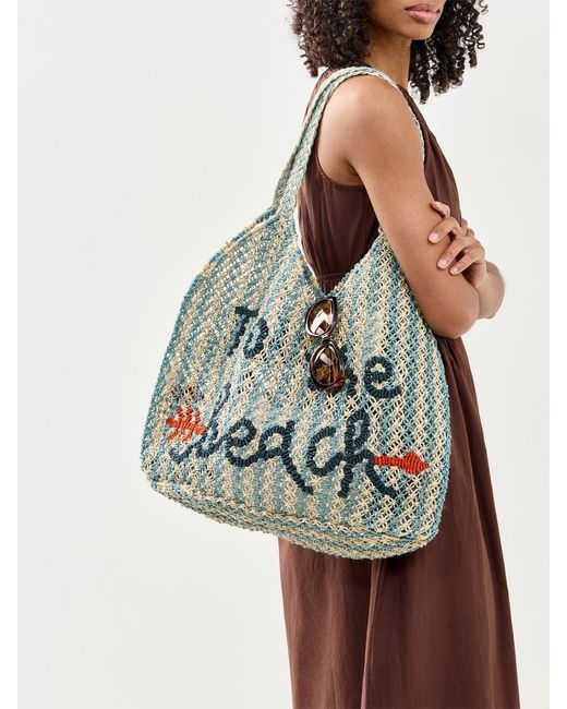 The Jacksons Green Drew To The Beach Raffia Tote Bag