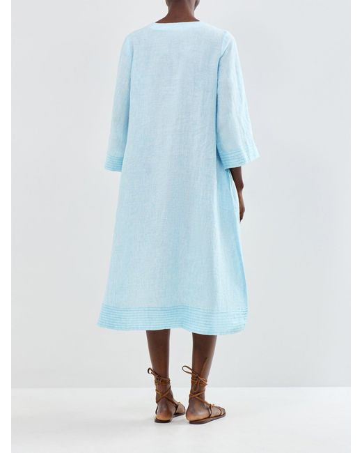 Sahara Blue Ticking Stripe Ls Midi Dress