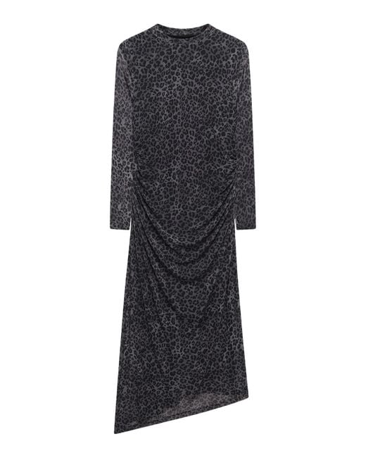 Mint Velvet Black Women's Leopard Print Mesh Midi Dress