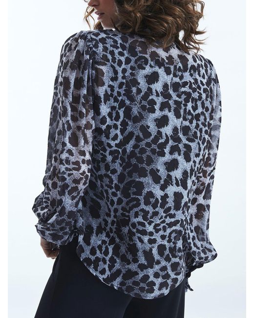 James Lakeland Blue Leopard Print Front Ruffle Shirt
