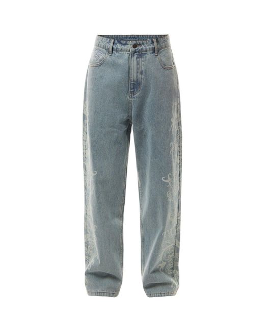 Ed Hardy Blue Laser Etched Dragon Repeat Trousers Jeans for men