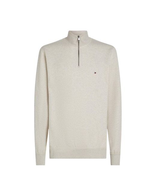 Tommy Hilfiger White Essential Quarter Zip Fleece Sweatshirt for men