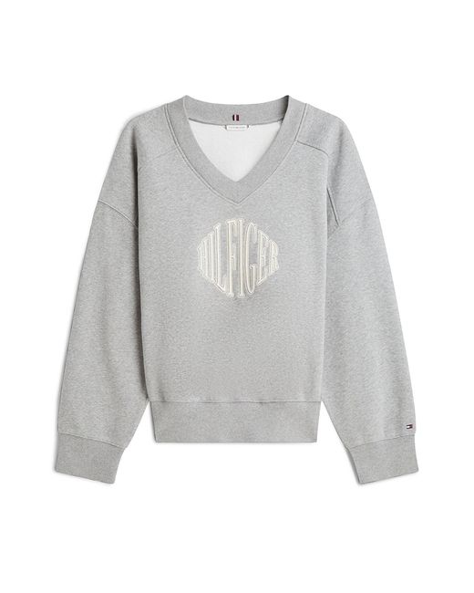 Tommy Hilfiger Gray Logo V-Neck Sweatshirt