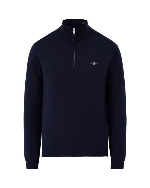 Gant Blue Superfine Half-Zip Jumper for men