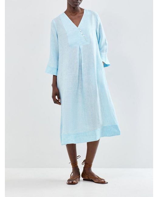 Sahara Blue Ticking Stripe Ls Midi Dress