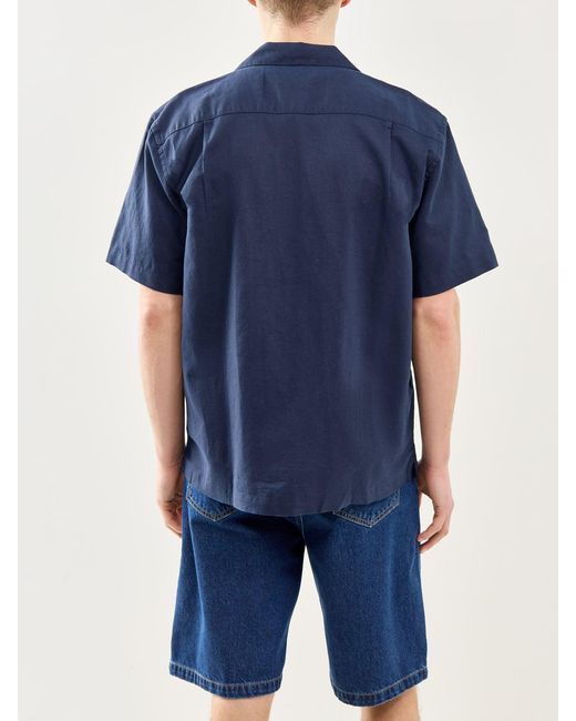 SELECTED Blue Relaxed -Blend Short Sleeve Shirt for men
