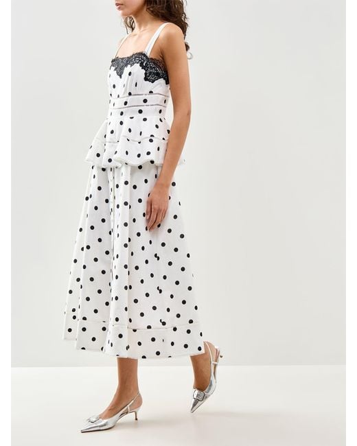 Self-Portrait White Polka Dot Midi Dress