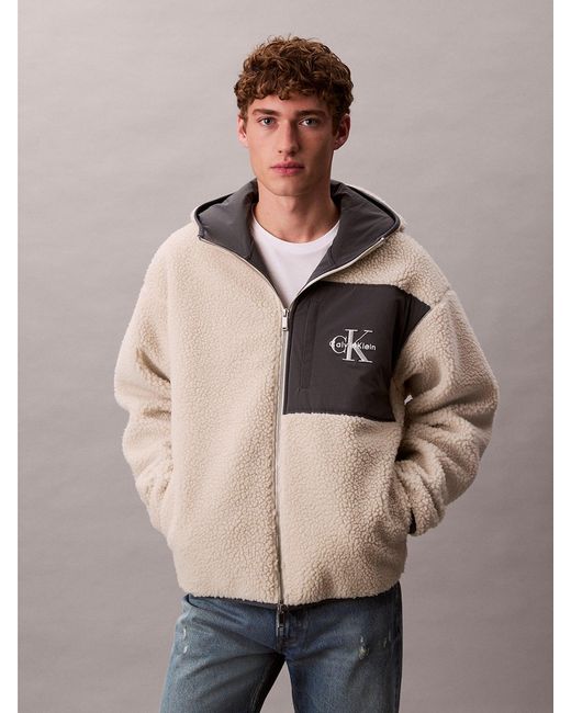 Calvin Klein White Sherpa Zip Hoodie for men