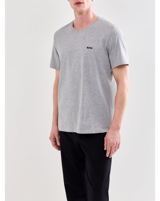 Boss Gray Embroidered Logo Short Sleeve Stretch T Shirt for men